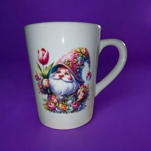 Hand Crafted White Mug with Colorful Gnome Design